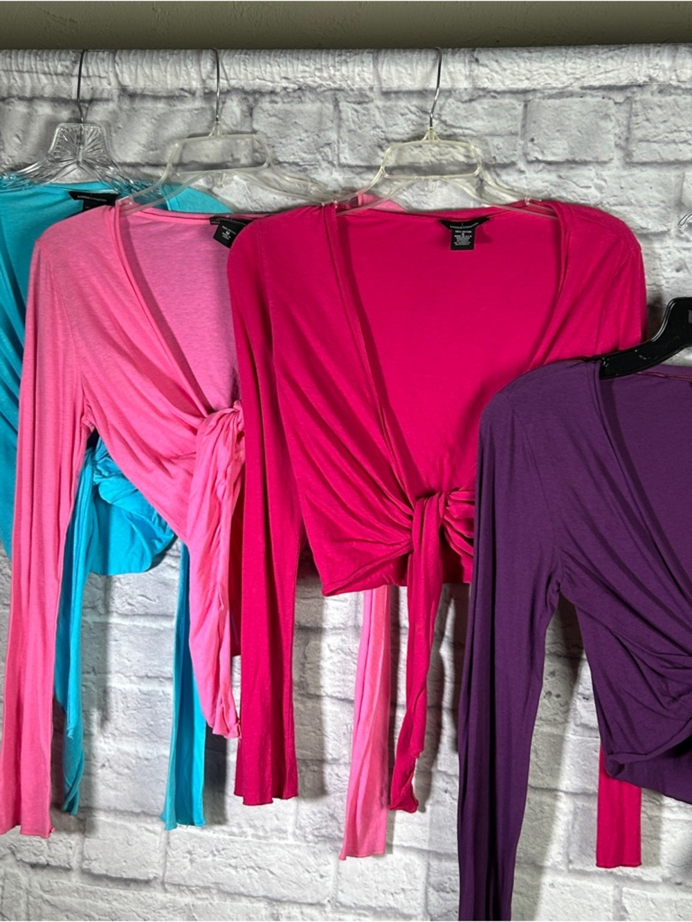 Moda International Top Tie Front PINK,AQUA,PURPLE,HOT PINK,BROWN (White is SOLD)